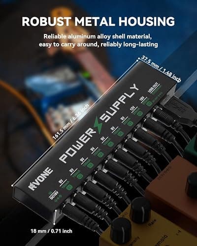 RVONE Guitar Pedal Power Supply, 10 Isolated DC Output for 9V/12V/18V Effect Pedal, Circuit Protection, Noise Reduction, 100mA 500mA USB Pedalboard Power Supply thumbnail 5