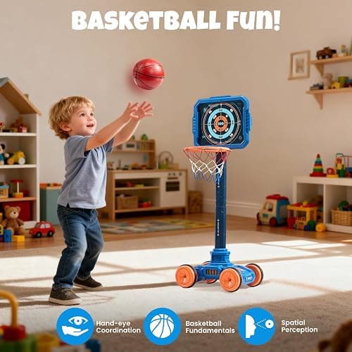 JoyCat 2-in-1 Shooting&Basketball Toy for Kids,Adjustable Height Auto-Moving Shooting Target with Music,Outdoor Indoor Game Compatible with Nerf Toy Guns for Kids,Birthday Chrisrmas Gift for Boys thumbnail 5