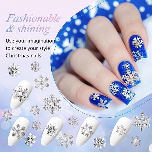 Muorruo 20 Pieces Christmas Nail Charms, Silver Snowflake Nail Rhinestones for Nail Art, Cute Winter Pearl Nail Decorations, Festive Snowflake Bling Nail Charms thumbnail 3