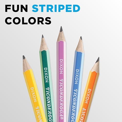 Ticonderoga X13910 Striped Wood-Cased Pencils, 2 HB Soft, Pre-Sharpened, 10 Count, Assorted Colors thumbnail 6