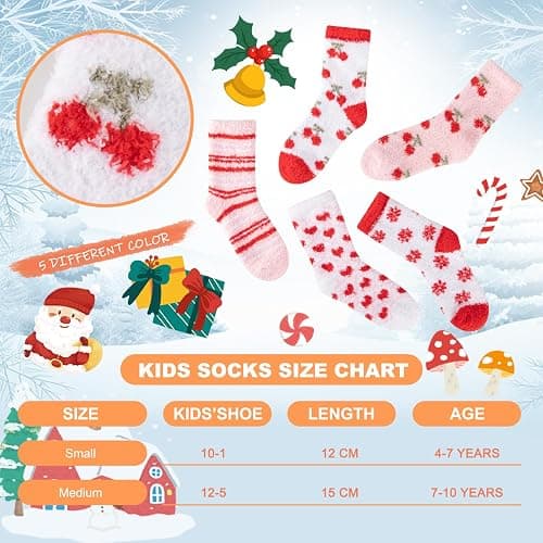 Comfoex 5 Pairs Kids Fuzzy Socks Cozy Fun Fluffy Girls Socks Best Winter Warm Gift Comfy Home For boys girls 4-14 years olds thumbnail 2