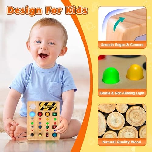 TINTECUSA Busy Board Montessori Toys for Toddler, Wooden Sensory Board Switch Toy with Shape Sorter LED Light Up Toys Educational Plane Travel Activity for Girls & Boys thumbnail 5