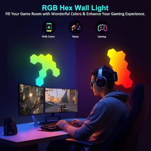COLWINKU Hexagon Lights Gaming with Remote & App Control, 12 Pack RGB Led Hex Light Panels, Geometry Night Lamp DIY Hexagon Smart Wall Lights Sync to Music for Room Bar Decor Gaming Setup thumbnail 4