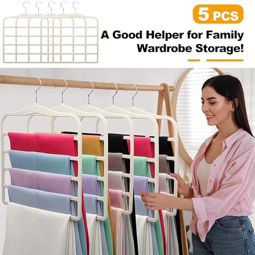 Closet Organizers and Storage,5 Pack Velvet Pants-Hangers-Space-Saving,Non Silp 5 Tier Organization-and-Storage Clothes-Hanger for College-Dorm-Room-Essentials,Closet-Organizer for Jeans Scarf Hanger thumbnail 7