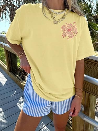 Oversized Graphic Tshirts for Women Teens Y2K Flower Short Sleeve Baggy Shirts Summer Aesthetic Beachy Coastal Tops thumbnail 6