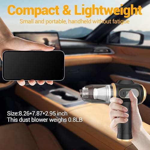 Portable Car Vacuum Cordless Mini Handheld Vacuums Cleaner Rechargeable with LCD Display and Multi-Nozzles, High Power Hand held Cleaners for Car, Home, Office, Sofa, Pet Hair,Keyboard (Black) - Black thumbnail 3