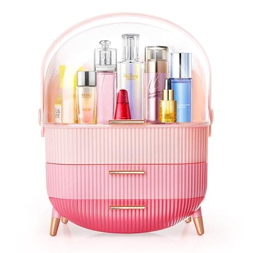 MASSY Egg Shape(Oval) Makeup Storage Box, Countertop Portable Vanity Cosmetics Organizer Preppy - Image 1