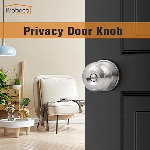 Probrico Privacy Door Knobs Brushed Nickel Finish, Interior Keyless Door Knobs Locks for Bedroom or Bathroom, 4 Pack thumbnail 3