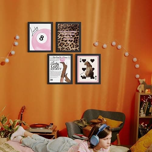 DSHFG Trendy Leopard Cheetah Wall Art Funky Pink Lucky 8 Ball Posters Set of 4, Pink Preppy Room Aesthetic Retro Cheetah Print Room Decor for Teen Girls College Dorm Apartment Bedroom 8x10 Unframed - Funky Leopard thumbnail 5