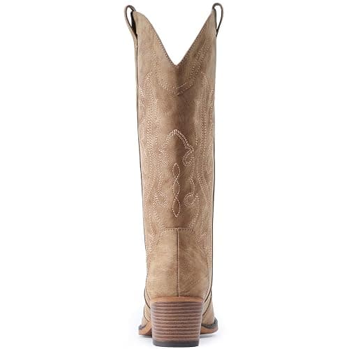 IUV Cowboy Boots For Women Western Cowgirl Boots with Chunky Heel Mid Calf Snip Toe Ideal for low insteps thumbnail 4