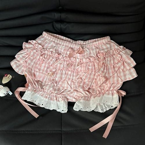 Womens Y2K Off Shoulder Kawaii T-Shirt Suit Hrajuku Plaid Ruffled Lace Pumpkin Short Pants Cute Cat Graphic Tops thumbnail 6