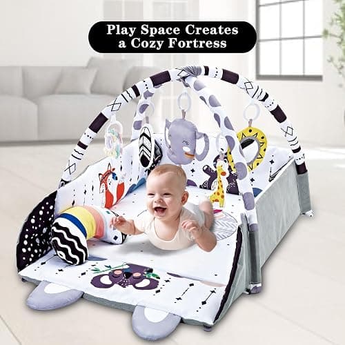 TFDER Baby Gym Play Mat, 5-in-1 Tummy Time Mat & Activity Gym, Washable Ball Pit, Infant Play Mat with Detachable Toys for Sensory Exploration and Motor Skill Development thumbnail 6
