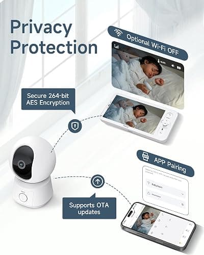 ARENTI 1080P Camara Vigilancia Bebe con Control de 5'' Monitor, 355° PTZ Vigilabebes con Camara con Voz Bidireccional, Detección de Movimiento y Sonido, Visión Nocturna, Sensor Temperatura, Modo VOX - Cam+monitor thumbnail 3