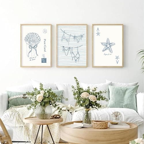 Blue Coastal Beach Wall Art Posters Beachy Preppy Room Decor Wall Art Granddaughter Summer Prints Aesthetic Bikini Seashells Starfish Poker Artwork Canvas for Dorm Bedroom 12x16x3 Inch Unframed thumbnail 3