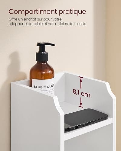 VASAGLE Meuble de Salle de Bain, Armoire d’Angle avec Porte et Étagères, Organisateur de Rangement, Meuble Étroit pour Papier Toilette, Étagères Réglables, 20 x 18 x 80 cm, Blanc Nuage BBC310W01 thumbnail 6