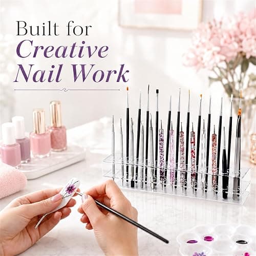 Nail Art Tool Organizer, Nail Technician Gifts, Nail Brush Holder, Storage for Storing Pro Beauty Finger Nailcare Art Kit Tools Makeup Display Case Refillable Container Holder Organization (1, 24) thumbnail 3