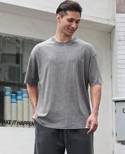Men's Cotton T-Shirts Oversized Unisex Short Sleeves Casual Loose Wash Solid Basic Tee Tops thumbnail 3