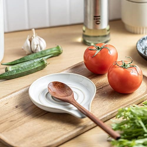 LAUCHUH Spoon Rest, Large Ceramic Spoon Holder for Kitchen Counter Spatula Rest Heat-Resistant Spoon Rest for Stove Top Cooking Utensil Holder, Farmhouse Kitchen Décor for Father's Day, Cream, 5 Inch thumbnail 8