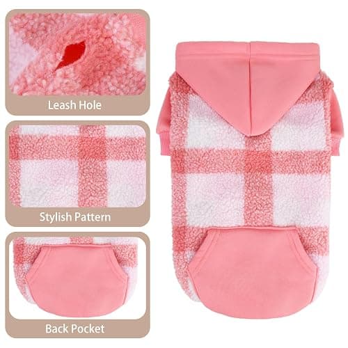 PUPTECK Dog Hoodie Puppy Sweatshirt Warm Dog Sweater Winter Clothes Cold Weather Coats for Small Medium Large Dogs, Pink, M thumbnail 4
