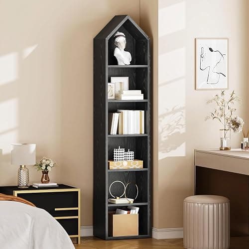 YITAHOME 73" Tall Narrow Bookshelf, Modern Open 5 Tier Bookcase, Wooden Shelf Stand for Small Spaces, Display Shelving Storage Rack for Bedroom, Living Room, Home Office, Black - Black - without wine rack thumbnail 6