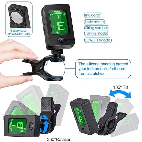 Guitar Tuner, Guitar Accessories with Guitar Picks, Guitar Capo, Capo for Acoustic Guitar, Bass, Buzzing-Free, Quick Release, Guitar Tuner Clip on for Guitar, Violin, Bass, Ukulele Chromatic thumbnail 5