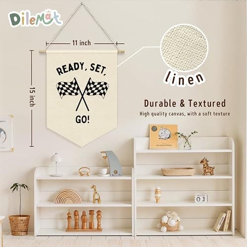 Dilemat Race Car Room Decor for Boys Pennant Banner,Car Room Decor | Ready Set Go Racing Flags Banner Wall Hanging Decor for Car Bedroom,Boys Room,Playroom,Nursery,Birthday Party Decorations thumbnail 3