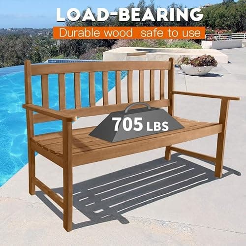 Patio Furniture Outdoor Patio Bench Wood Garden Bench Park Bench Acacia Wood for Pool Beach Backyard Balcony Porch Deck Garden Wooden Furniture, Natural Oiled thumbnail 6
