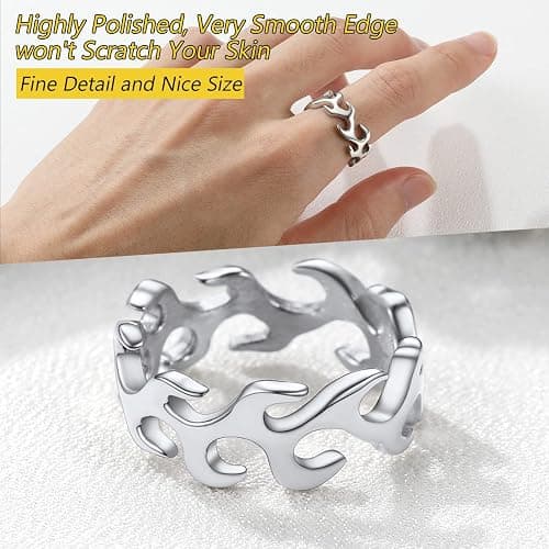 PROSTEEL Mens Cool Flame Rings 316L Stainless Steel Jewelry, Silver/Gold/Black Tone, Midi Finger Ring, Thumb Ring, Pinky Ring, Size 7-14, Come with Box thumbnail 4