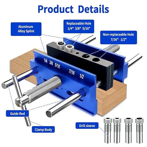 Self Centering Dowel Jig Kit, Drill Jig for Straight Holes Biscuit Joiner Set, Adjustable Drilling Guide Wood Working Tools with 3 Drill and 6 Drill Guide Bushings, Wood Doweling Jig for Woodworking thumbnail 6