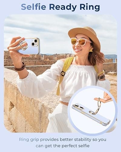 XYZ for iPhone 15 Case with Stand, Phone Case with Double Ring Kickstand, Women Girls Bling Luxury Protective Case Heart for iPhone 15, Blue thumbnail 3