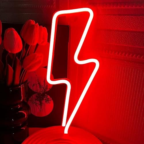 Neon Signs Lightning Bolt Neon Light Sign for Wall Decor, Battery or USB Powered Led Lightning Light Neon Sign for Bedroom, Kids Room, Birthday, Party, Wedding, Home, Kids Decorations Red thumbnail 7