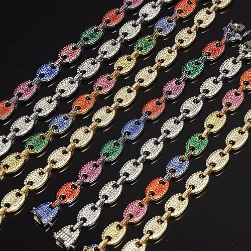  2 PCS Coffee Bean Chain Iced Out Miami Cuban Necklace  thumbnail 2