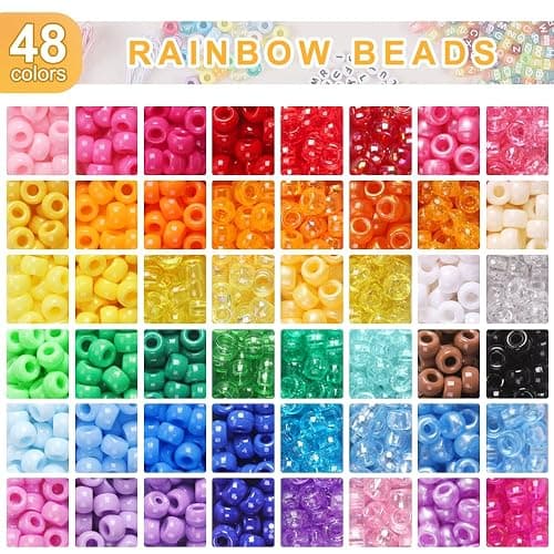 XIMISHOP 3680PCS Pony Beads ，2400PCS Colorful Hair Beads 48 Colors 6x9mm Rainbow Plastic Pony Bead for Hair Braids Craft Beads Kit Friendship Bracelet Making thumbnail 4