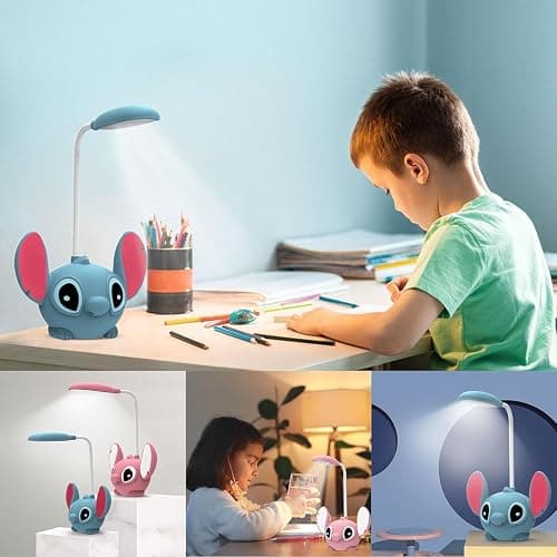 Stitch Children's Desk Lamp Study Lamp with Pencil Sharpener Night Light Cartoon Design Rechargeable Dimmable LED Reading Lamp for Children. (Pink) thumbnail 6