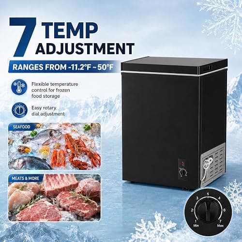 3.5 Cu.Ft Chest Freezer, Small Deep Freezer with 7 Adjustable Thermostat, Low Noise & Energy Saving Compact Mini Freezer with Removable Basket for Home, Garage, Basement, Apartment, Dorm thumbnail 5