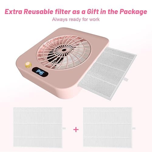Nail Dust Collector with 2 Cleanable & Reusable Filters,Dust Extractor Compact Vacuum Fan Dust Collector,Suction Machine for Acrylic Home Nails Polishing Nail Salon,Pink thumbnail 3
