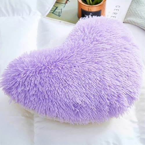 MOOWOO Fluffy Heart Pillow, Faux Fur Throw Pillow,Sherpa Plush Fluffy, Cute Soft Throw Cushion, Christmas Day,Valentines Day Decor for Home Bed Couch (Purple) thumbnail 8