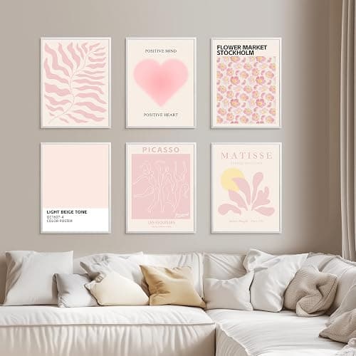 AIMEE ROSE Pink Matisse Wall Art Prints - 6 Pack 8x10 Inch Abstract Vintage Posters, Cute Room Decor for Teen Girls, Light Pink Wall Art for Bedroom, Unframed thumbnail 3