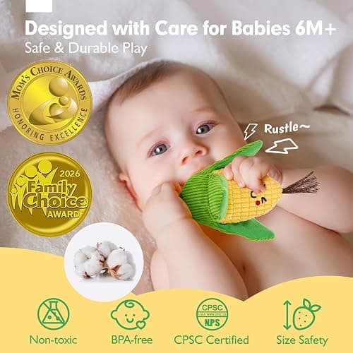 hahaland Baby Sensory Toys - 16 PCS My First Fruit Vegetable Color Sorting Play Food Crinkle, Rattle, Baby Toys 6-12 Months Montessori Toys for 1 Year Old Boy Girl Gifts 6 9 Month Old Toy One Year Old thumbnail 5