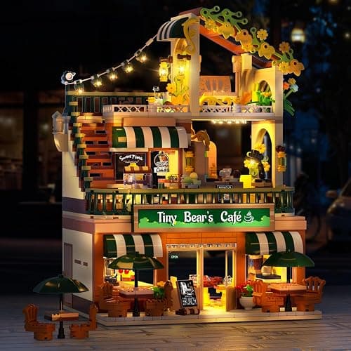INSOON City Coffee House Building Set with Light, 1173 PCS Cafe Shop Building Block Toy with Ordering Counter Baking Room, House Construction Model Gift for Adults Teens Kids Boys Girls Ages 6-12+ thumbnail 2