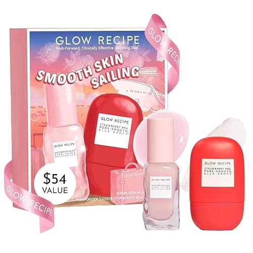 Glow Recipe Smooth Skin Sailing Skincare Set - Watermelon Glow Pink Juice Facial Moisturizer + Silicone-Free BHA Strawberry Pore Minimizer Blurring Drops (2 Count) - Image 1