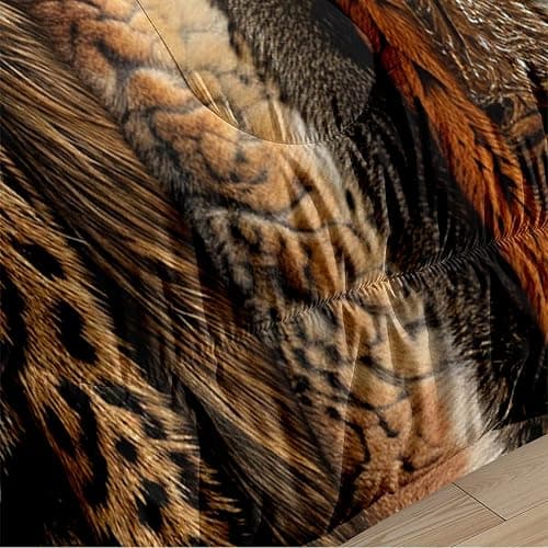 CCoutueChen Animal Print Comforter Sets Queen Size, Farmhouse Bedding Set with Leopard Stripe Patchwork, 3 Pcs Warm Microfiber Quilt Set with 2 Pillowcases, 90"x90" thumbnail 7