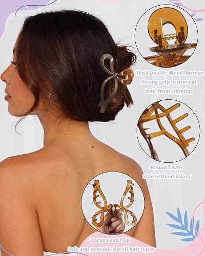 4 PCS Bow Hair Clips Bow Claw Clip for Women Nonslip Large Hair Claw Clips for Thin and Thick Hair Strong Hold Hair Bows (Light Brown+Light Pink+Khaki+Gray) thumbnail 4