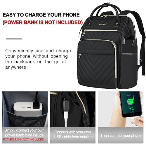 VANKEAN 17 Inch Laptop Backpack for Women Men Fashion Computer Work Bag, Large Capacity Waterproof Backpack with USB Port & RFID Pockets, College Daypack Business Travel, Black thumbnail 3