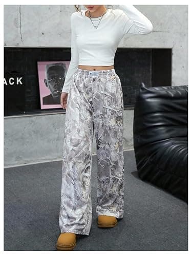 RoseSeek Girl's Camo Graphic Sweatpants Elastic Waisted Wide Leg Pants Athletic Pants thumbnail 5