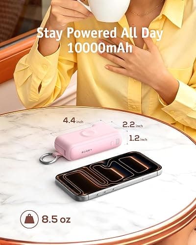 RORRY Flow Portable Charger 10000mAh 40W Wall Plug Power Bank Battery Pack | Built-in USB-C Cable, Keychain Design, Fast Charging, for iPhone 18 Pro/17/16/15, Apple Watch, iPad, Travel Essential thumbnail 7
