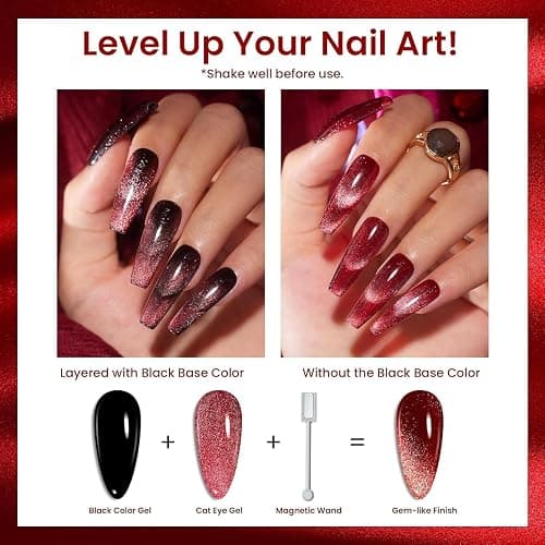 Beetles Cat Eye Gel Nail Polish Set, 6 Colors Glitter Red Pink Shiny Brown Burgundy Purple Blue Green Magnetic Effect Sparkle Stunning Nail Gel Polish Kit Soak Off UV Manicure Gifts for Women thumbnail 5