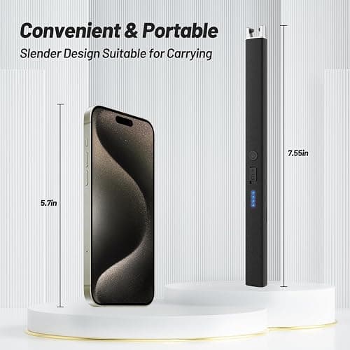 VEHHE Candle Lighter, Windproof Electric Lighter with Lock & LED Display | Black | Extended Handle Design | USB-C Rechargeable Design | Windproof Pulse Electric | Ignition Lighters for Candle Camping thumbnail 2
