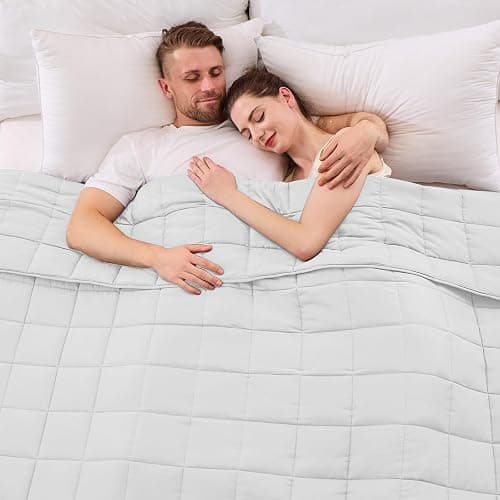 King Size Weighted Blanket for Adults (25 lbs, 80” x 87”, White) Cooling Heavy Blanket for Sleeping Perfect for 240-260 lbs, Breathable Blanket for Adults & Couple All Season, Machine Washable - Image 1