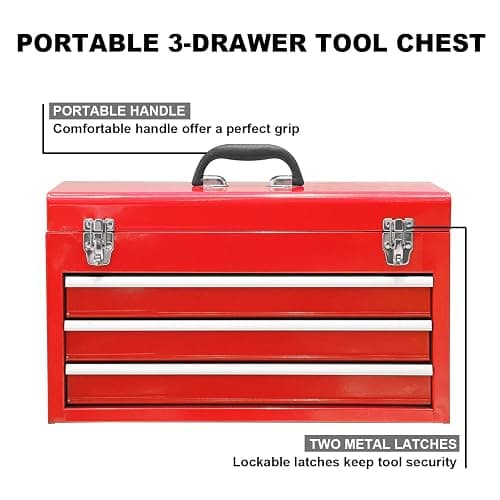 BIG RED ANTBD133-XB Torin 20" Portable 3 Drawer Steel Tool Box with Metal Latch Closure, Red - Red thumbnail 5